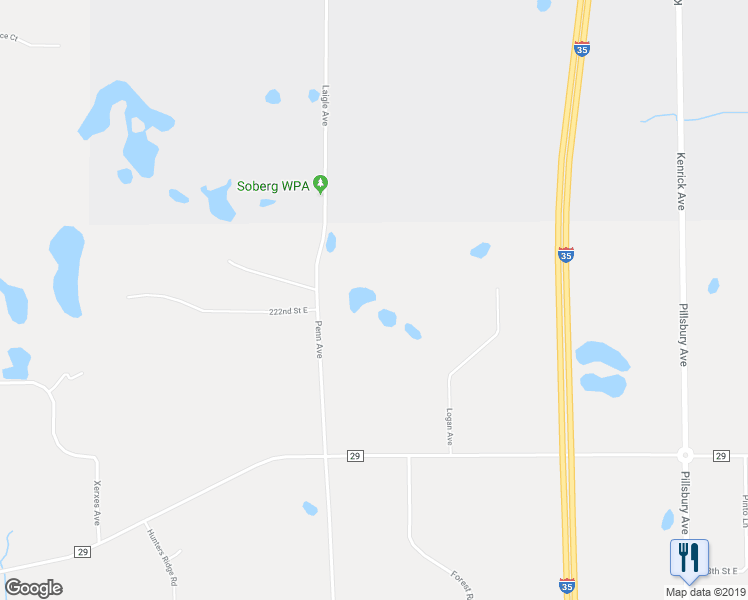 map of restaurants, bars, coffee shops, grocery stores, and more near 22191 Penn Avenue in Lakeville