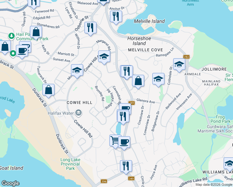 map of restaurants, bars, coffee shops, grocery stores, and more near 76 Cavendish Road in Halifax