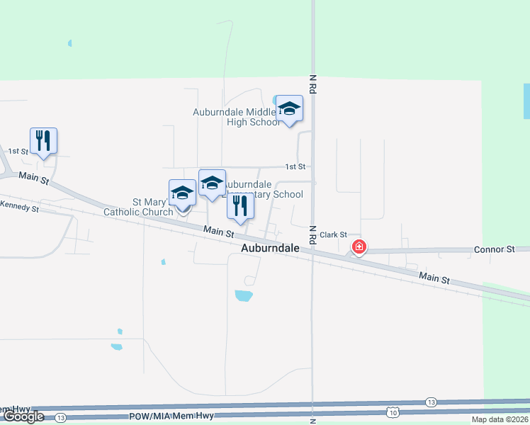 map of restaurants, bars, coffee shops, grocery stores, and more near 10528 George Avenue in Auburndale