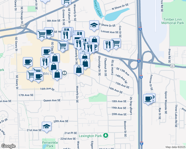 map of restaurants, bars, coffee shops, grocery stores, and more near 2875 14th Avenue Southeast in Albany