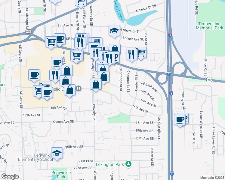 map of restaurants, bars, coffee shops, grocery stores, and more near 2875 14th Avenue Southeast in Albany