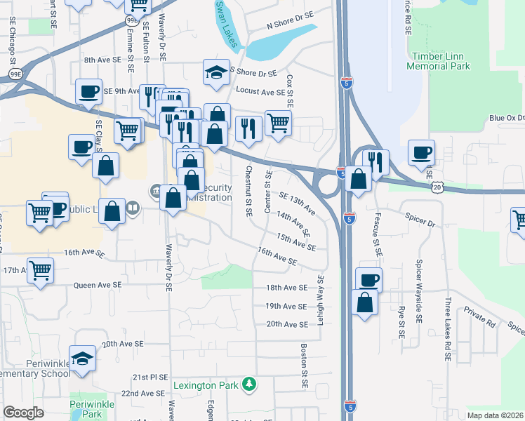 map of restaurants, bars, coffee shops, grocery stores, and more near 1515 Chestnut Street Southeast in Albany