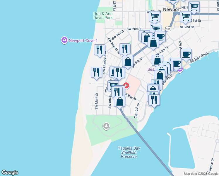 map of restaurants, bars, coffee shops, grocery stores, and more near 930 Southwest Coast Highway in Newport