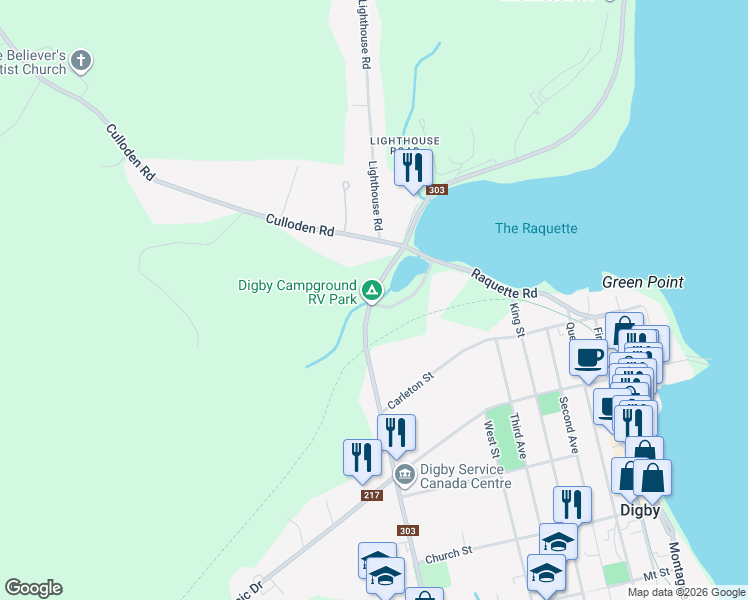 map of restaurants, bars, coffee shops, grocery stores, and more near 232 Victoria Street in Digby
