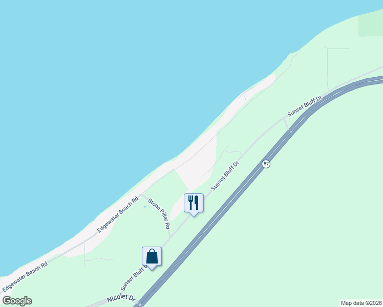 map of restaurants, bars, coffee shops, grocery stores, and more near 5100 Edgewater Beach Road in Green Bay