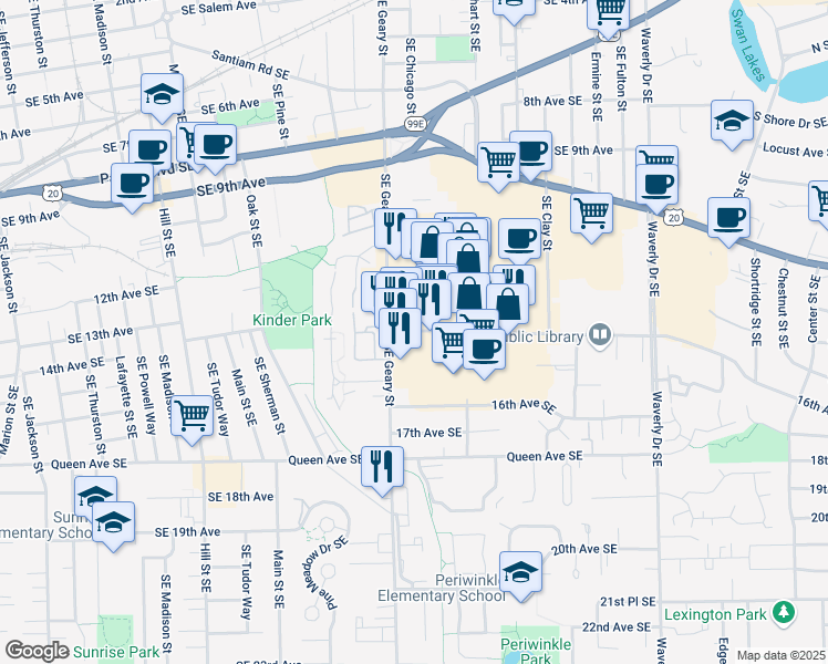 map of restaurants, bars, coffee shops, grocery stores, and more near 1882 14th Avenue Southeast in Albany