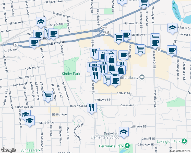 map of restaurants, bars, coffee shops, grocery stores, and more near 1800 14th Avenue Southeast in Albany