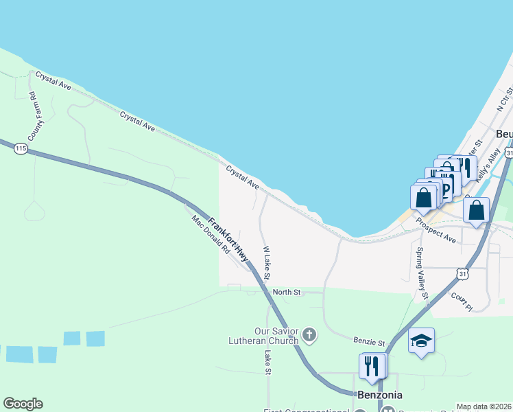 map of restaurants, bars, coffee shops, grocery stores, and more near 6503-6589 Crystal Avenue in Beulah