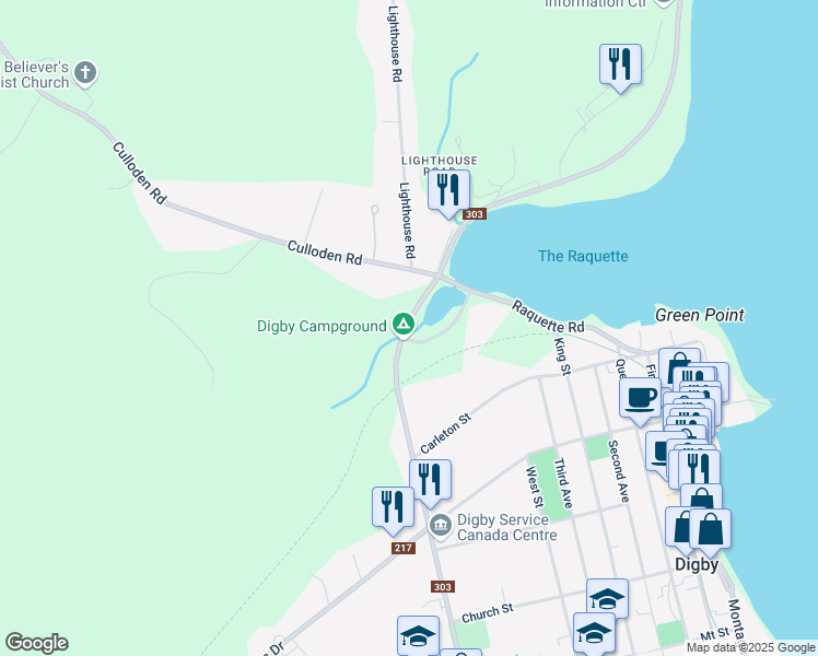 map of restaurants, bars, coffee shops, grocery stores, and more near 232 Victoria Street in Digby