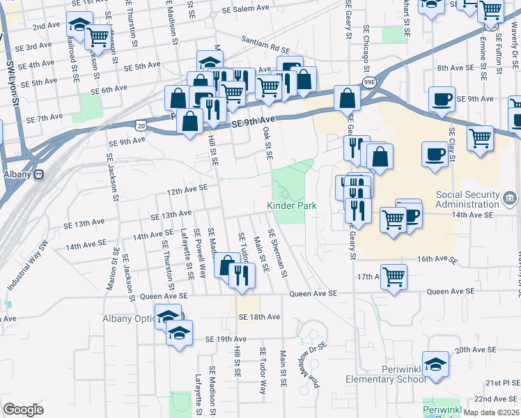 map of restaurants, bars, coffee shops, grocery stores, and more near 1125 14th Avenue Southeast in Albany