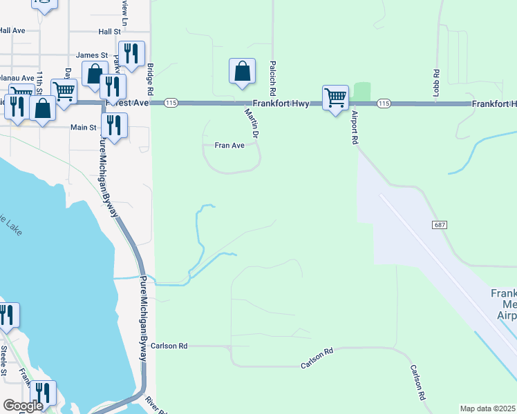 map of restaurants, bars, coffee shops, grocery stores, and more near 1222-1284 Martin Drive in Frankfort