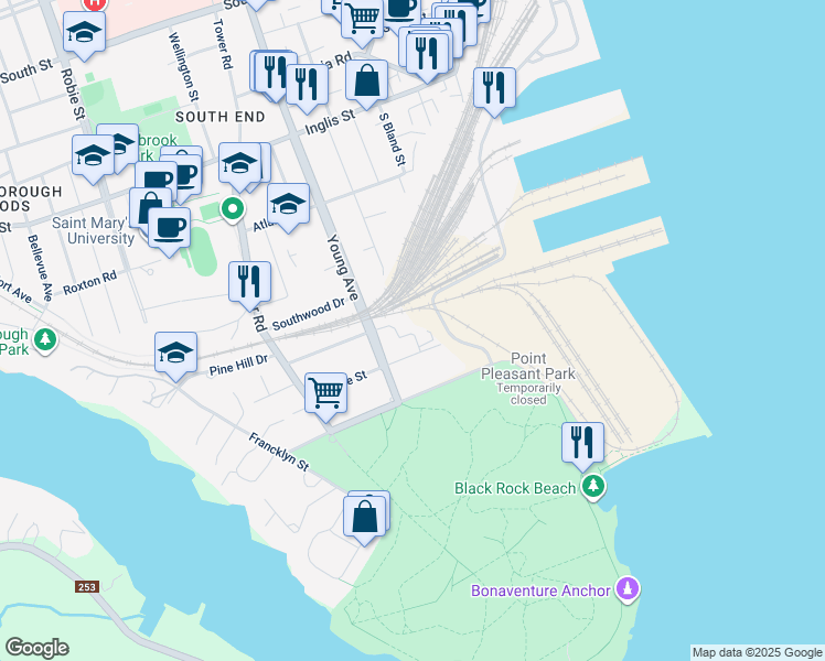 map of restaurants, bars, coffee shops, grocery stores, and more near 5651 Ogilvie Street in Halifax