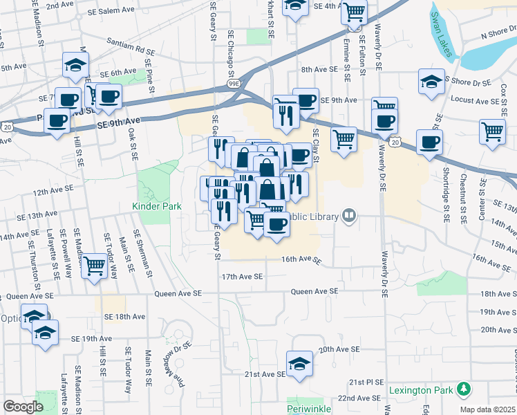 map of restaurants, bars, coffee shops, grocery stores, and more near 4343 Von Karman Avenue in Albany