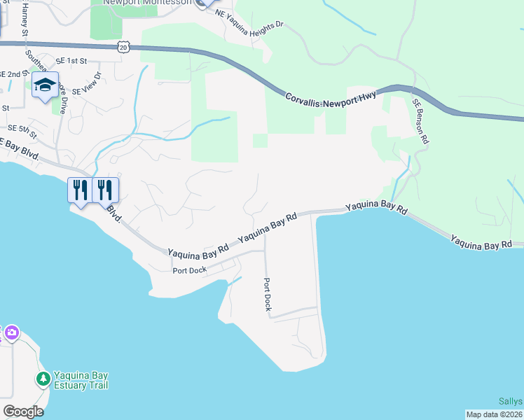 map of restaurants, bars, coffee shops, grocery stores, and more near Southeast Running Springs Court in Newport