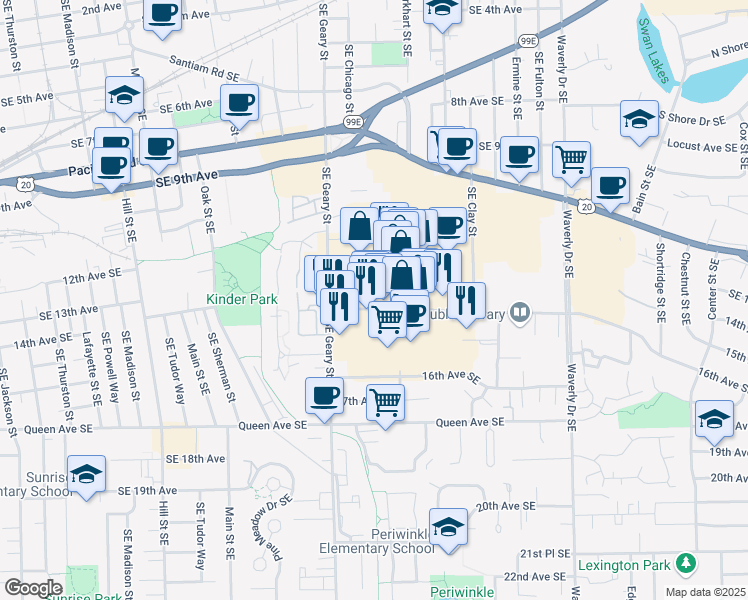 map of restaurants, bars, coffee shops, grocery stores, and more near 4343 Von Karman Avenue in Albany