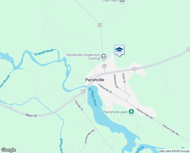 map of restaurants, bars, coffee shops, grocery stores, and more near 24 Mill Street in Potsdam