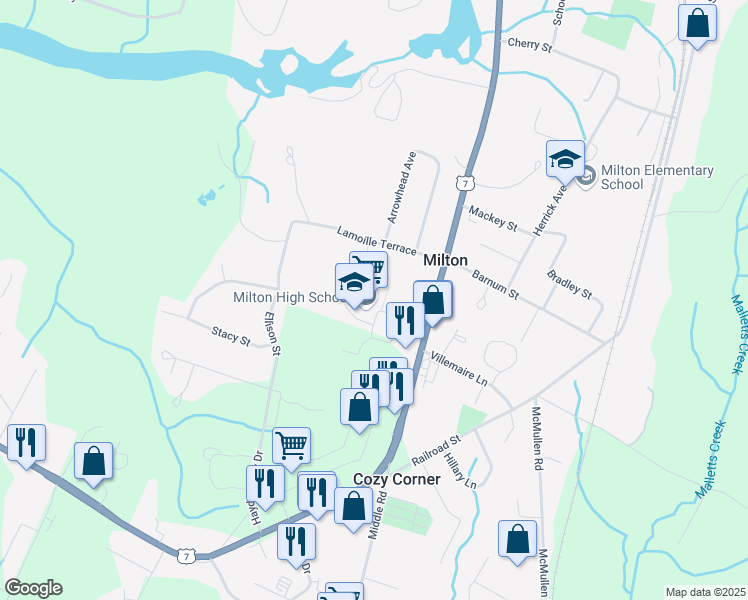 map of restaurants, bars, coffee shops, grocery stores, and more near 17 Rebecca Lander Drive in Milton