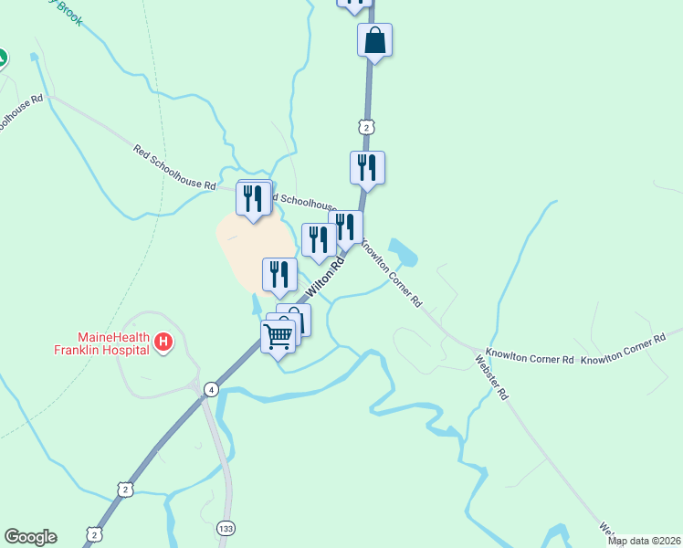 map of restaurants, bars, coffee shops, grocery stores, and more near 602 Wilton Road in Farmington