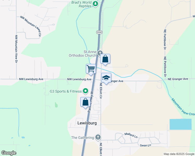 map of restaurants, bars, coffee shops, grocery stores, and more near 235 Northeast Granger Avenue in Corvallis