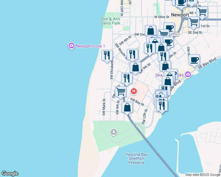 map of restaurants, bars, coffee shops, grocery stores, and more near 784 Southwest Elizabeth Street in Newport