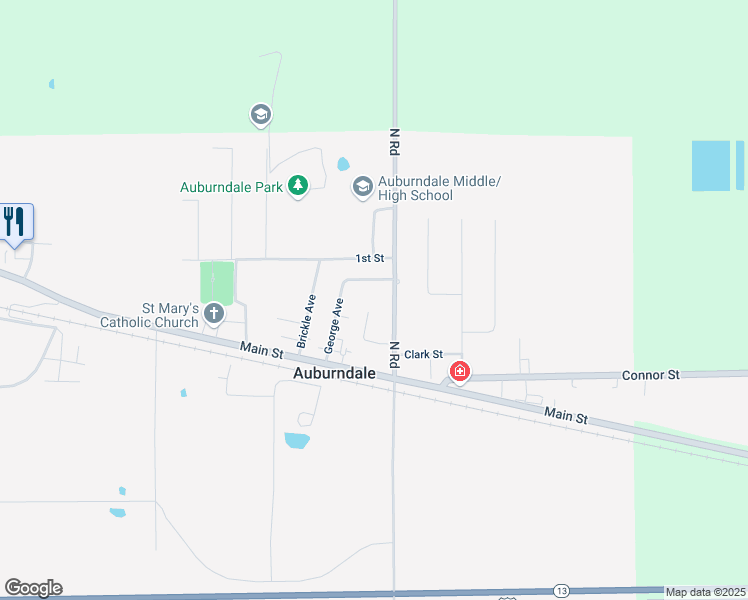 map of restaurants, bars, coffee shops, grocery stores, and more near 5729 Church Street in Auburndale