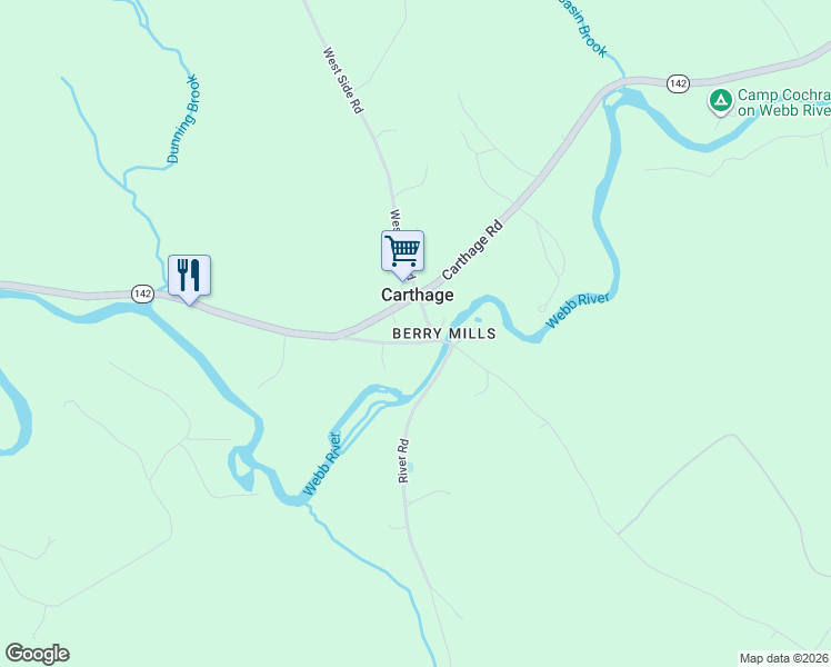 map of restaurants, bars, coffee shops, grocery stores, and more near 46 Berry Mills Road in Carthage