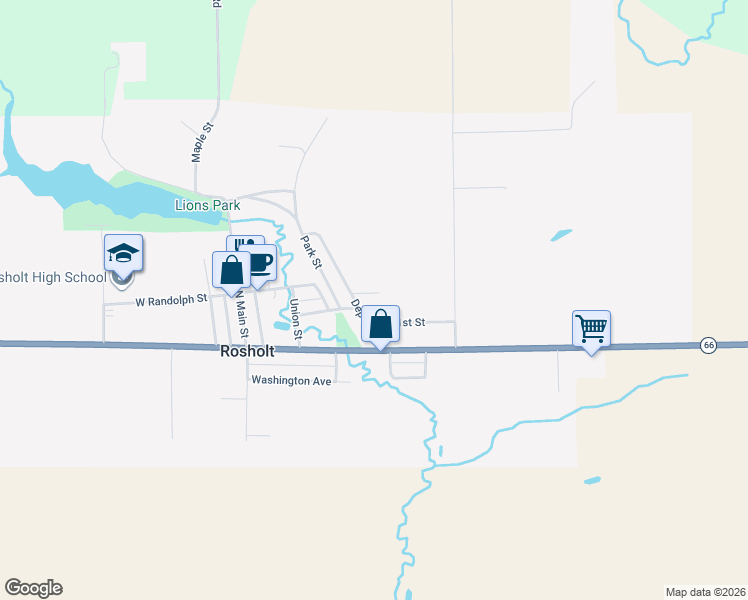 map of restaurants, bars, coffee shops, grocery stores, and more near 310 2nd Street in Rosholt