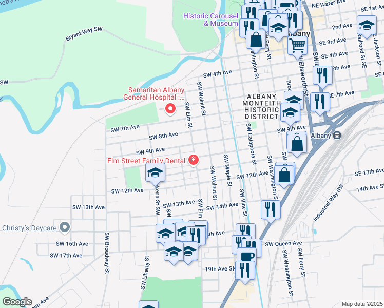 map of restaurants, bars, coffee shops, grocery stores, and more near 921 Southwest 10th Avenue in Albany