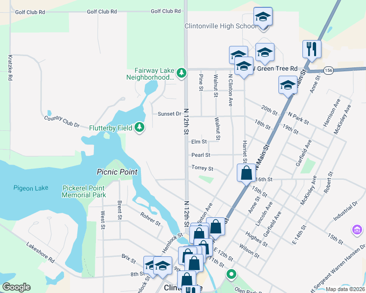map of restaurants, bars, coffee shops, grocery stores, and more near 129 North 12th Street in Clintonville