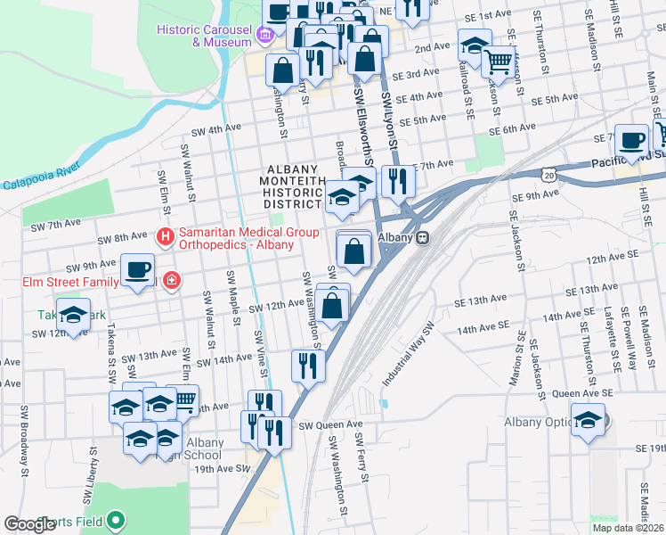 map of restaurants, bars, coffee shops, grocery stores, and more near 318 Southwest 11th Avenue in Albany