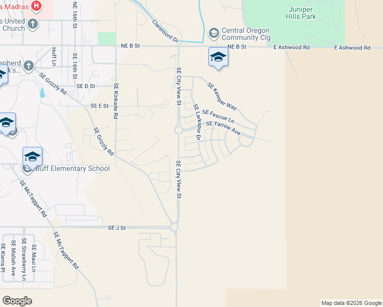 map of restaurants, bars, coffee shops, grocery stores, and more near 1038 Southeast Balsamroot Lane in Madras