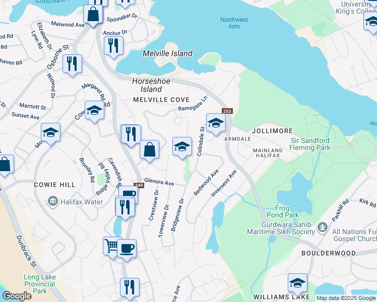 map of restaurants, bars, coffee shops, grocery stores, and more near 20 Randolph Street in Halifax