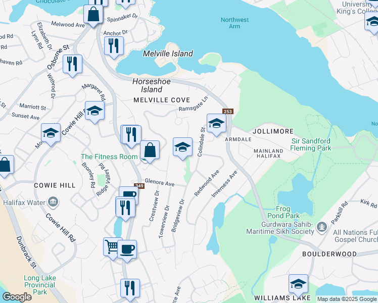 map of restaurants, bars, coffee shops, grocery stores, and more near 20 Randolph Street in Halifax