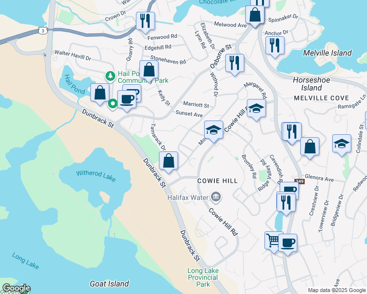 map of restaurants, bars, coffee shops, grocery stores, and more near 8 Fairview Avenue in Halifax