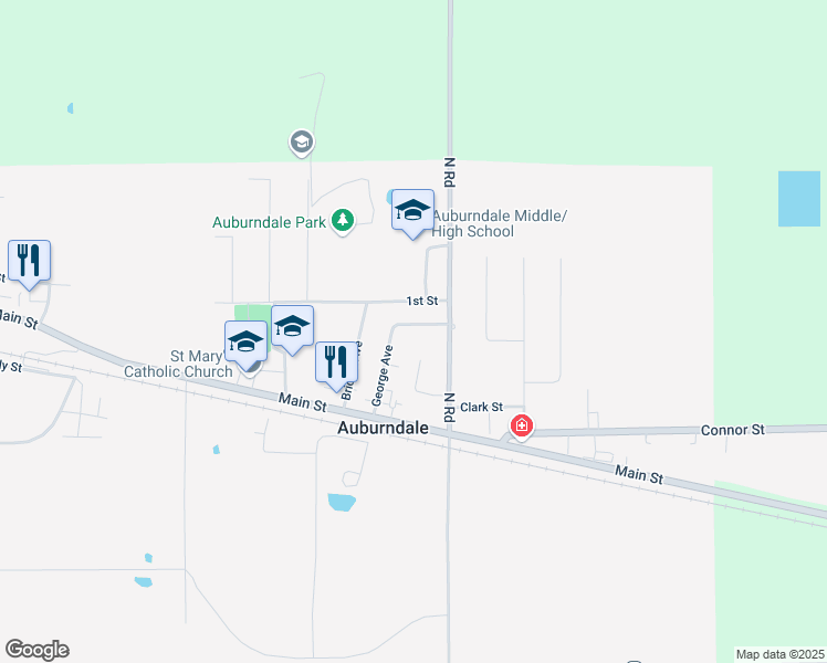map of restaurants, bars, coffee shops, grocery stores, and more near 5729 Church Street in Auburndale