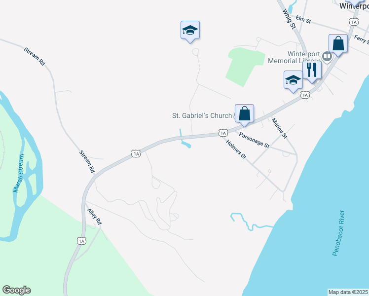 map of restaurants, bars, coffee shops, grocery stores, and more near 520 South Main Street in Winterport