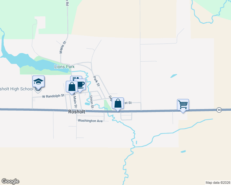 map of restaurants, bars, coffee shops, grocery stores, and more near 310 2nd Street in Rosholt