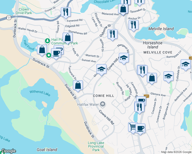 map of restaurants, bars, coffee shops, grocery stores, and more near in Halifax