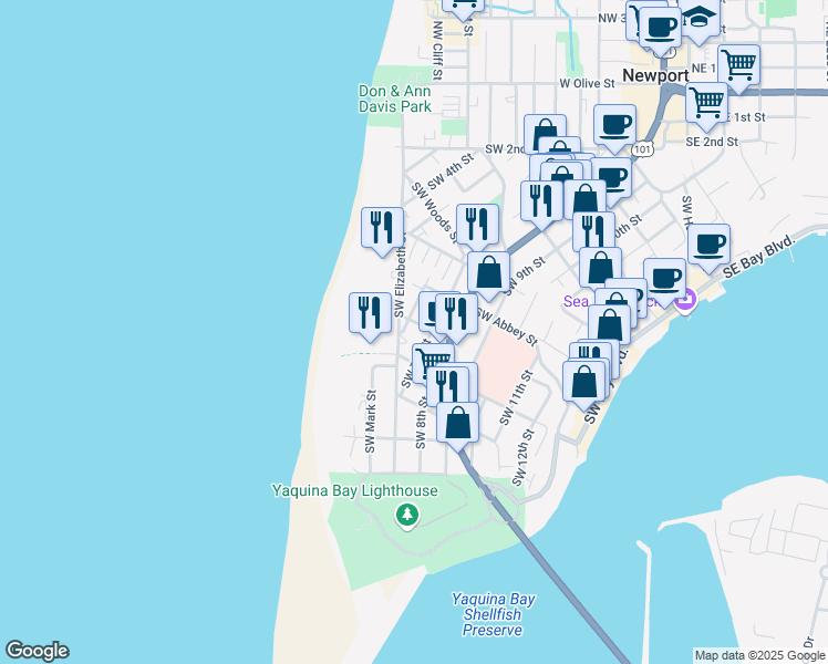 map of restaurants, bars, coffee shops, grocery stores, and more near 784-790 Southwest Elizabeth Street in Newport