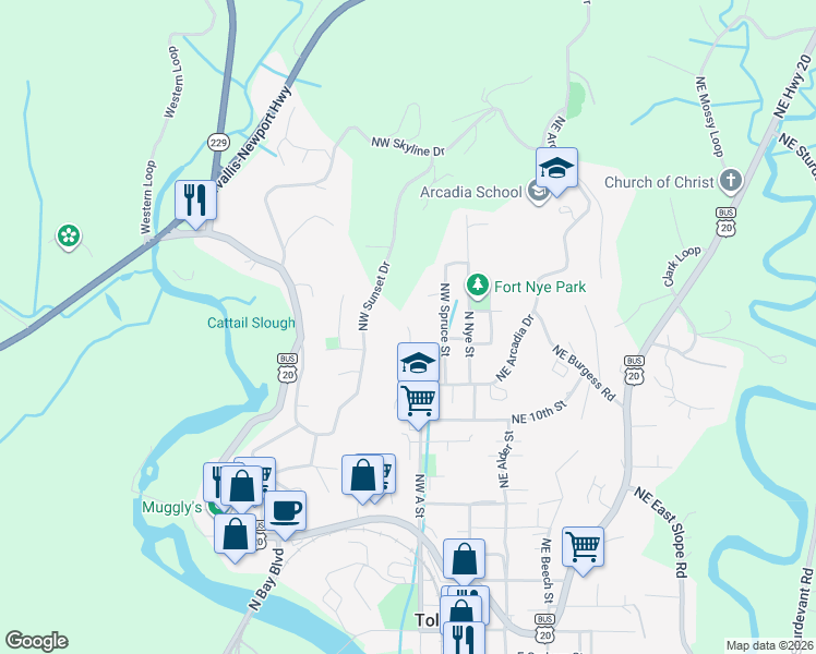 map of restaurants, bars, coffee shops, grocery stores, and more near 1499 Northwest Old Arcadia Road in Toledo