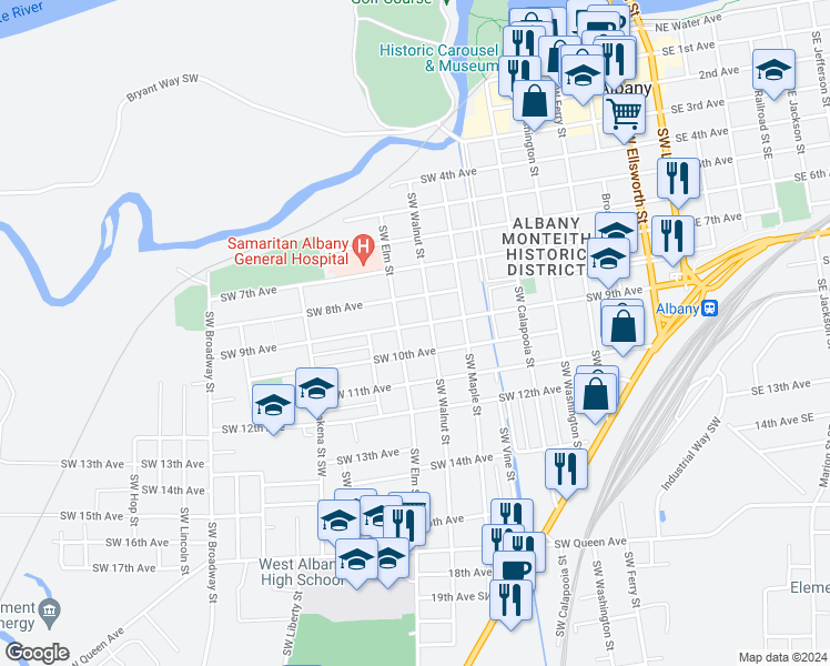 map of restaurants, bars, coffee shops, grocery stores, and more near 922 Southwest 9th Avenue in Albany
