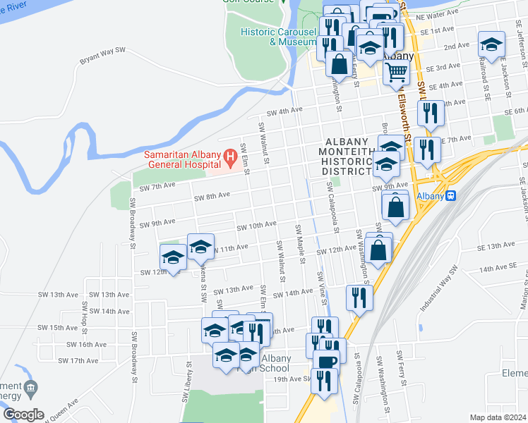 map of restaurants, bars, coffee shops, grocery stores, and more near 920 Southwest 9th Avenue in Albany