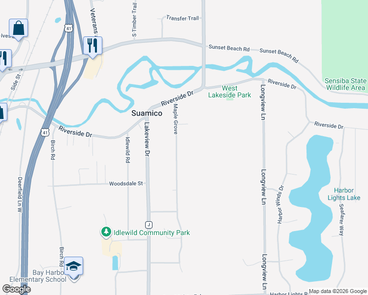 map of restaurants, bars, coffee shops, grocery stores, and more near 2745 Harbor Cove Lane in Suamico