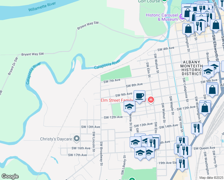 map of restaurants, bars, coffee shops, grocery stores, and more near 1315 Southwest 9th Avenue in Albany