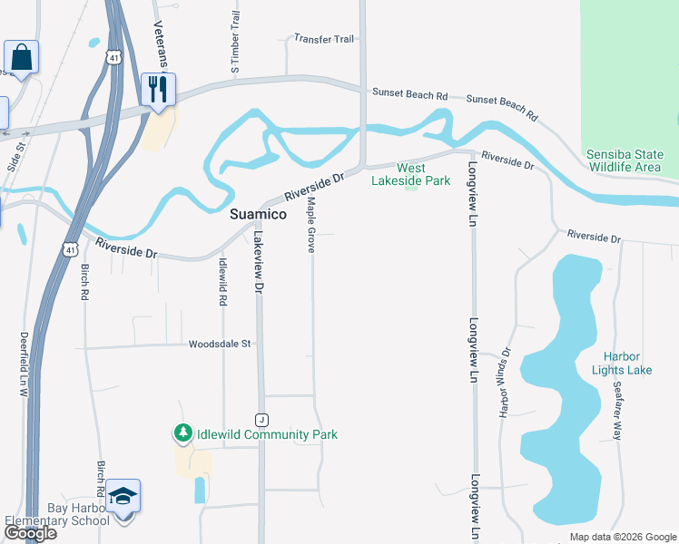 map of restaurants, bars, coffee shops, grocery stores, and more near 3186 Maple Grove in Suamico