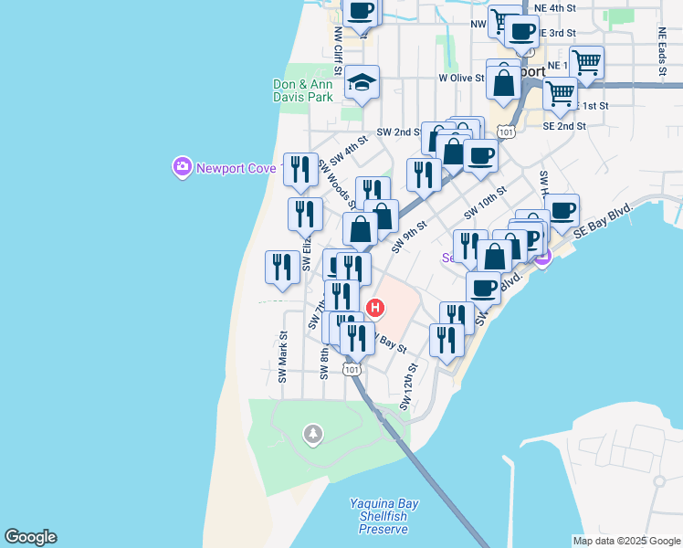 map of restaurants, bars, coffee shops, grocery stores, and more near 794-898 Southwest Case Street in Newport