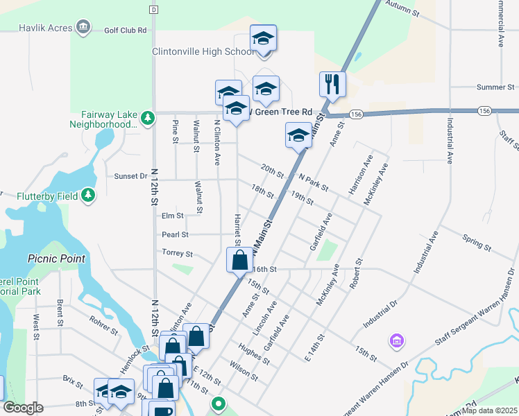 map of restaurants, bars, coffee shops, grocery stores, and more near 12 17th Street in Clintonville