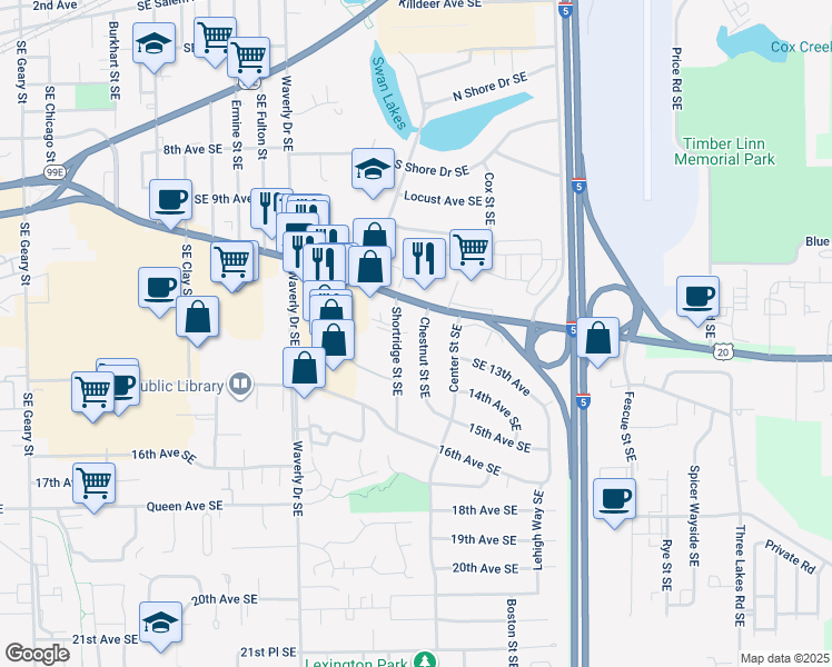 map of restaurants, bars, coffee shops, grocery stores, and more near 1240 Chestnut Street Southeast in Albany