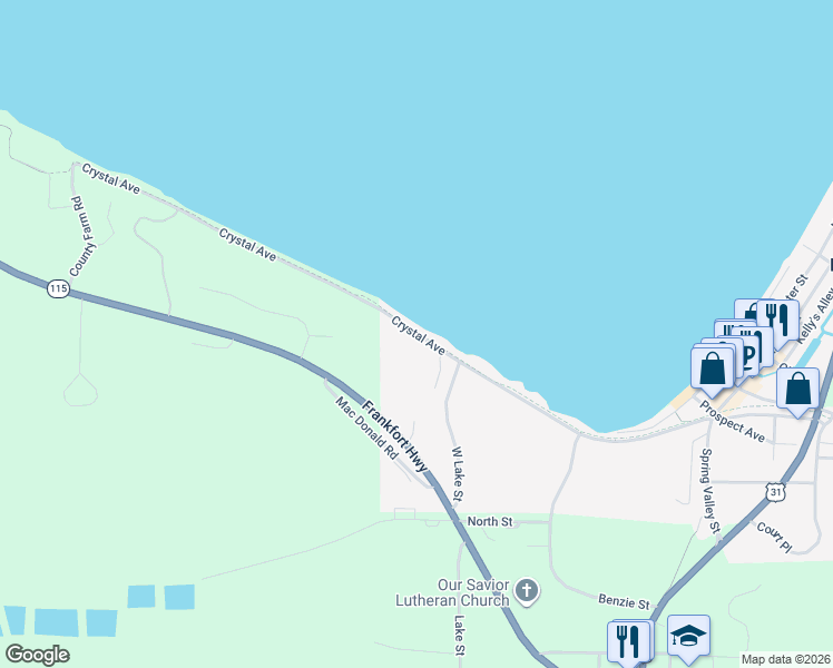 map of restaurants, bars, coffee shops, grocery stores, and more near 6589 Crystal Avenue in Beulah