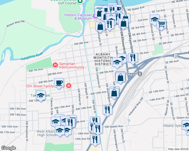 map of restaurants, bars, coffee shops, grocery stores, and more near 640 Southwest 10th Avenue in Albany